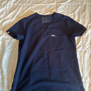 Figs Women's Dark Blue V-Neck Short Sleeve Top